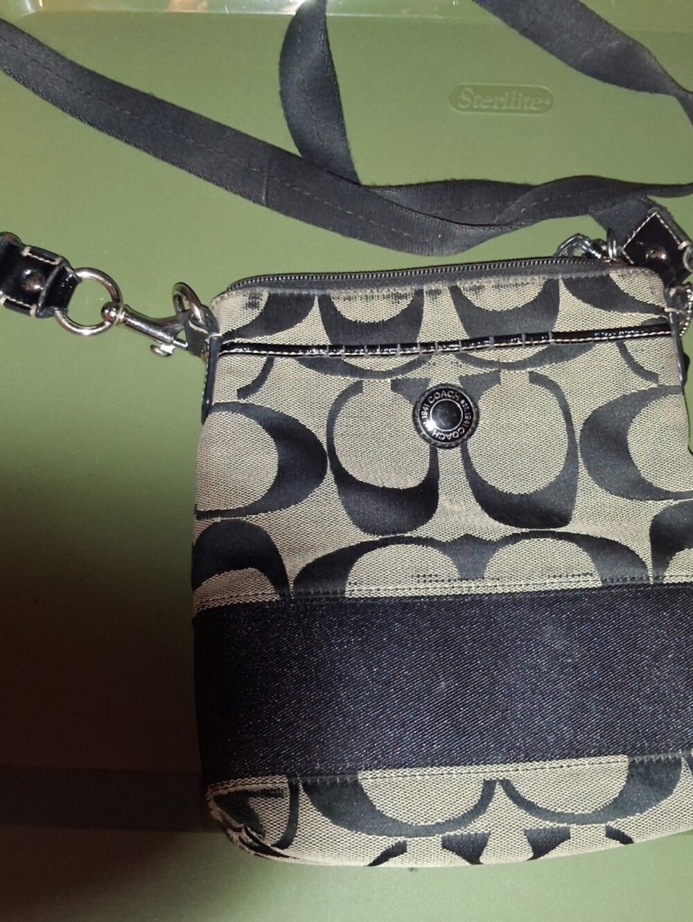 Coach Khaki and Black Signature Crossbody Bag